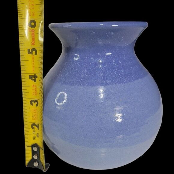 Signed Artisan Crafted Banded Blue Fade Pottery Vase - Picture 6 of 8